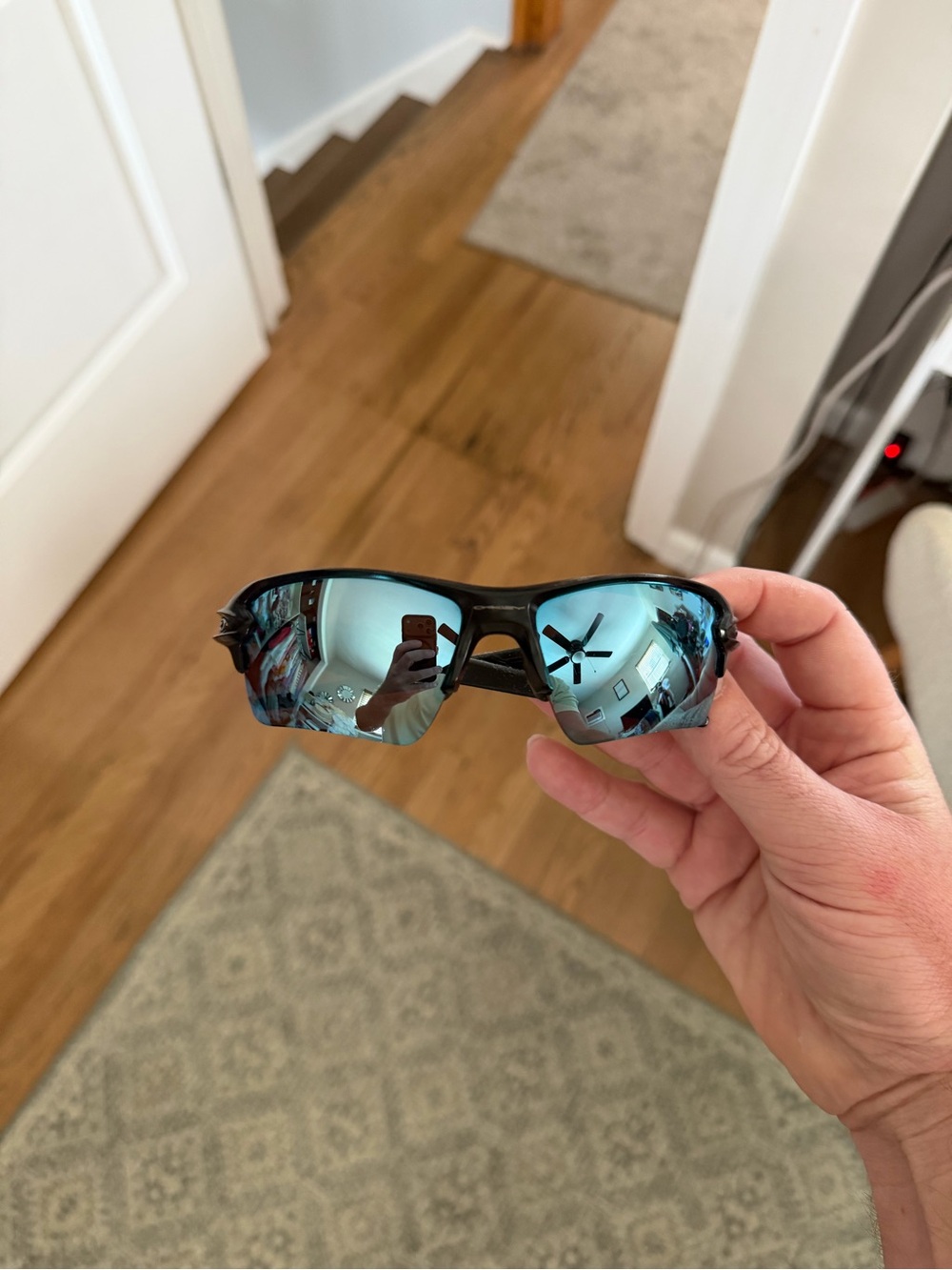 Oakley Men’s Sunglasses - Black Frame with Blue Mirrored Lenses (Deep Water)